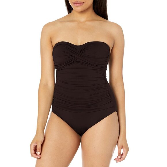 NEW Anne Cole Womens Twist Front Shirred One Piece Swimsuit MYMO00501 Black 10 - Picture 8 of 9